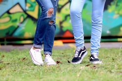 Young people in jeans and sneakers